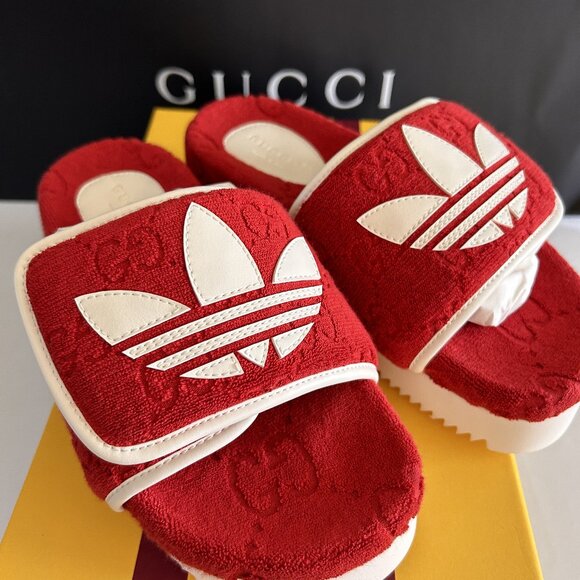 NWT GUCCI x Adidas woman - 7us red GG platform Slide sandals - Picture 1 of 10